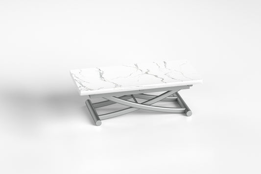 White Transforming table, Expandable Coffee Table, Space-Saving Table, coffee table mode (left side view)