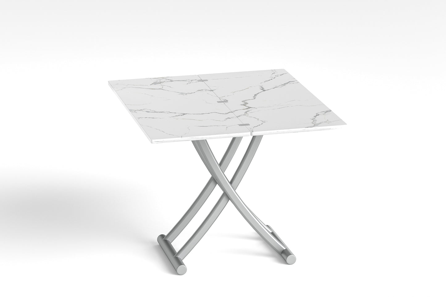 White Transforming table, Expandable Coffee Table, Space-Saving Table, dinning table mode (left side view)